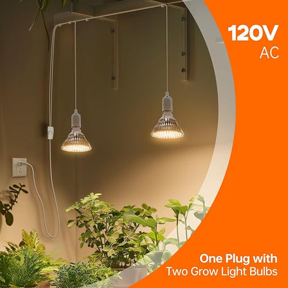 Bstrip Hanging Grow Light, 50W (25W X 2), One Cord Double Head, Led Grow Lights for Indoor Plants, Full Spectrum, Grow Lights for Seed Starting, Hanging Plant Light Bulbs with 16.4FT Power Cord