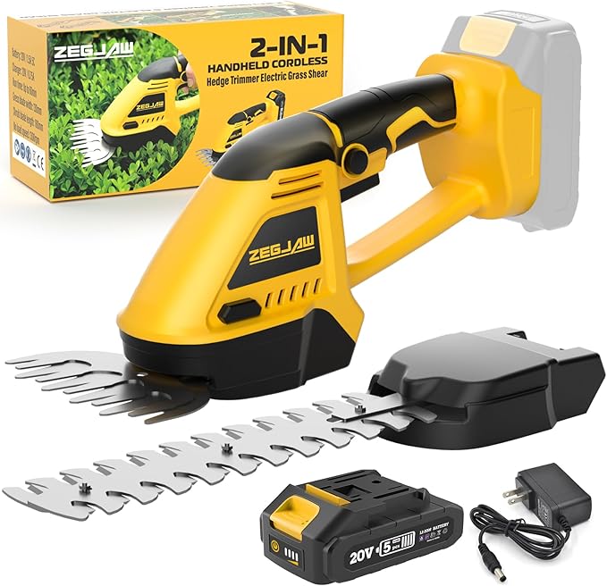 Cordless Hedge Trimmer, 2 in 1 Handheld Electric Grass Shear, 20V Power Tool for Efficient Yard Maintenance Lightweight, Trimming Hedges and Bushes with Charger and Battery