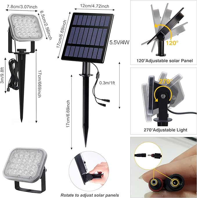 Solar Spot Lights Outdoor, 20 LED IP65 Waterproof Solar Landscape Lights, Dusk-to-Dawn 3000K Warm White Outdoor Light for Yard Garden Driveway Porch Walkway, 4-in-1
