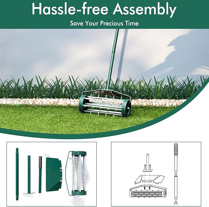 S AFSTAR Rolling Lawn Aerator with Fender, 18-Inch Hand-Push Lawn Aerator Roller W/50-Inch Anti-Slip Handle & Tine Spikes, Heavy-Duty Spike Soil Aeration Tool, Manual Lawn Aerator for Dirt Sand Clay