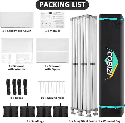 COBIZI 13x26 Pop Up Canopy with 6 Sidewall,Heavy Duty Canopy UPF 50+ All Season Wind Waterproof Commercial Outdoor Wedding Party Tents for Parties Canopy Gazebo with Roller Bag(13 x 26 ft White)