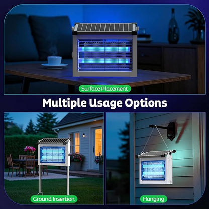 Solar Bug Zapper Outdoor, Mosquito Zapper Waterproof Electric Fly Zapper Rechargeable Mosquito Killer Lamp with 10W Solar Panel, 4500V Cordless Fly Trap for Backyard, Patio, Garden, RV, Camping