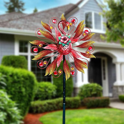 Flamingo Wind Spinner for Garden, Double Wind Sculpture Flamingo Wind Spinner for Garden Patio Yard Decor