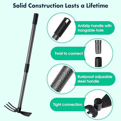 Hoe Garden Tool,45 Inch Long Garden Hoe and Cultivator, Garden Hand Tiller with Long Handle,Heavy Duty Garden Tools Hoe Cultivator for Gardening,Weeding, Tilling,Lossening Soil,Planting