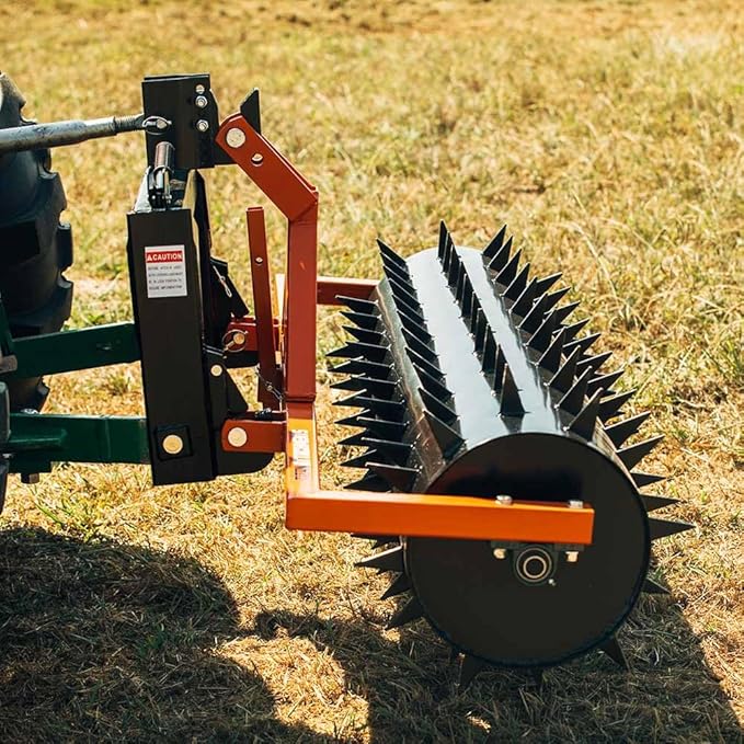 Titan Attachments 3 Point 5 ft Drum Spike Aerator, Fits Cat 1 & 2 Tractors, Tow-Behind Soil Penetrator, Adjustable Weight for Compact Soil, Pull Behind Lawn Tool for Drainage & Fertilization