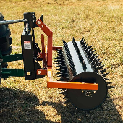 Titan Attachments 3 Point 5 ft Drum Spike Aerator, Fits Cat 1 & 2 Tractors, Tow-Behind Soil Penetrator, Adjustable Weight for Compact Soil, Pull Behind Lawn Tool for Drainage & Fertilization