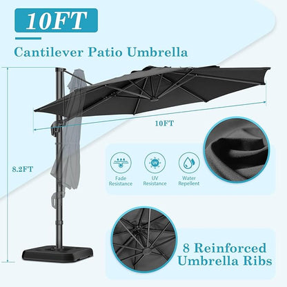 HOTIME10ft Large Cantilever Patio Umbrellas - Upgrade and Intensify - with 360 Rotation and 5 Angles Adjustment - Aluminum Offset Pool Umbrella Square Outdoor Umbrella for Patio Garden Deck Pool