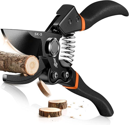 Pruning Shears for Gardening, 8.5" Professional Bypass Garden Scissors & Hedge Clippers for Branch, Plant Trimming, Heavy Duty Hand Pruner【Titanium Blade】【Arthritis Friendly】【Ergonomic Handle】