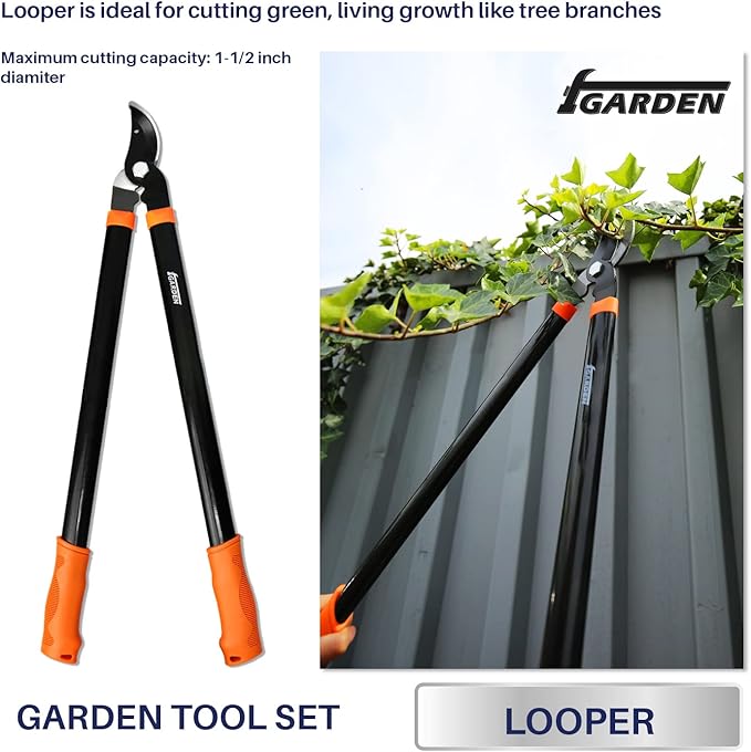 3 Piece Combo Garden Tool Set with Lopper, Hedge Shears and Pruner Shears, Tree & Shrub Care Kit