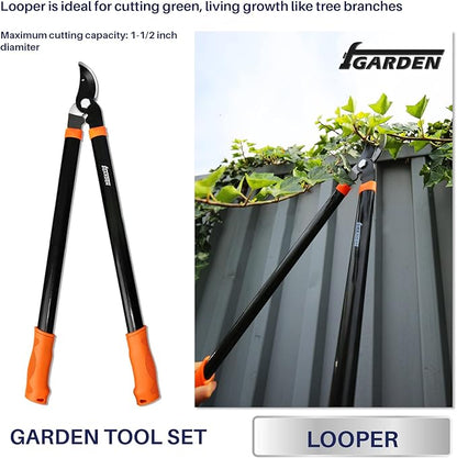 3 Piece Combo Garden Tool Set with Lopper, Hedge Shears and Pruner Shears, Tree & Shrub Care Kit