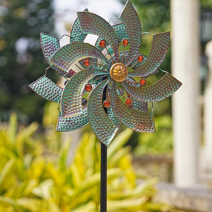 Stargarden Retro Outdoor Wind Spinners, 13.4 Inch Metal Wind Sculptures & Spinners, Kinetic Wind Spinner, Decorative Double-Side Pinwheels for Yard and Garden Decor
