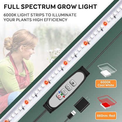 Tri-Bars Grow Light Strips for Indoor Plants with Auto ON/Off Timer 6/12/18H, 5 Dimmable Levels for Shelves Plant Growing(Pack 1)