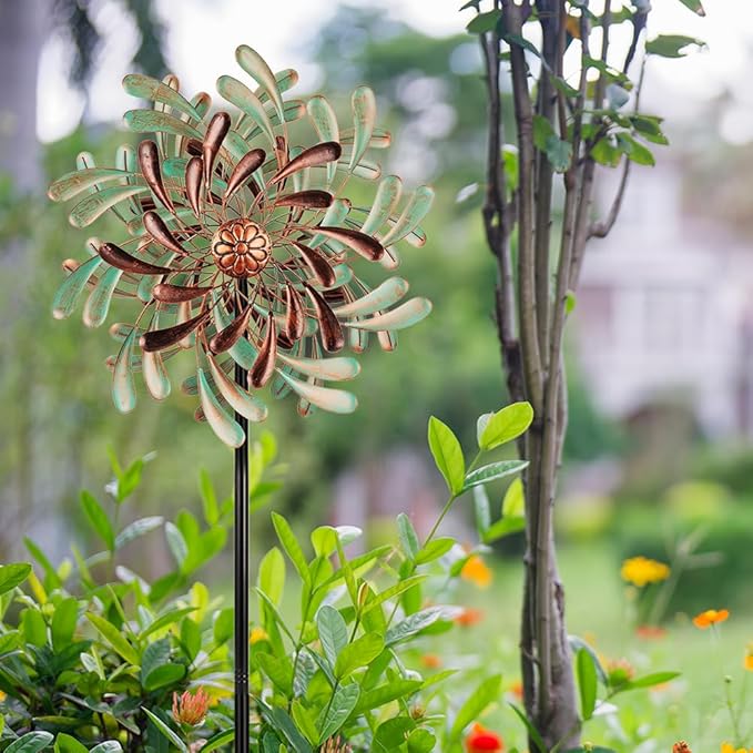 20” Wind Spinners Outdoor,Large Wind Spinner Waterproof,Metal Wind Spinners Double Kinetic Windmill for Yard,Vintage Wind Sculptures & Spinners with 5 Stakes,Pinwheels for Yard and Garden