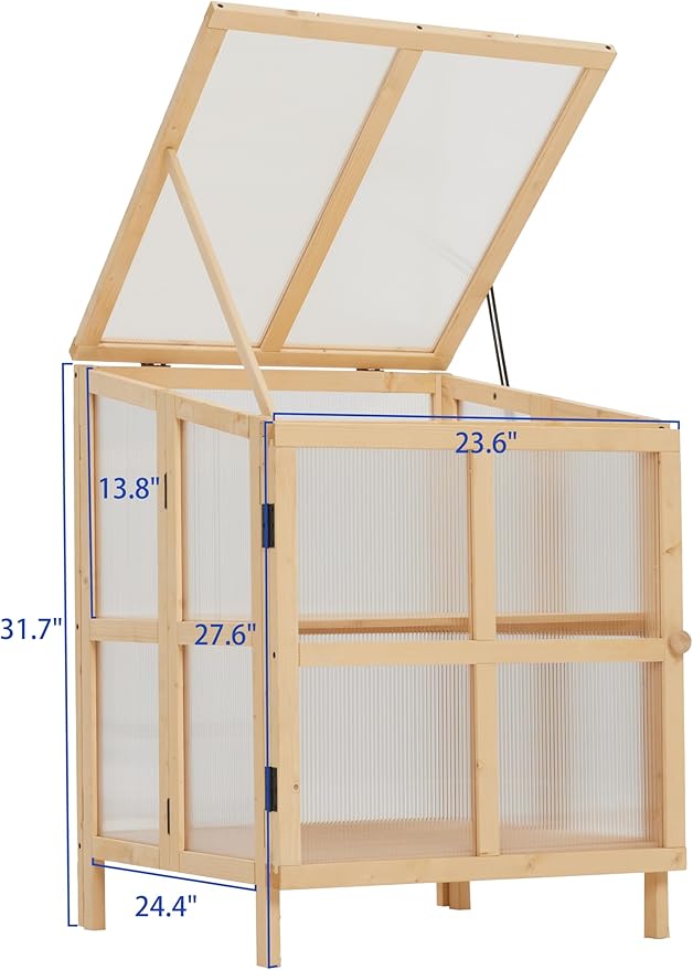 JOYBASE Wooden Cold Frame Greenhouse for Outdoors - 2 Tier Mini Greenhouse with Adjustable Roof - Ideal for Patio, Balcony, Garden & Seed Starting