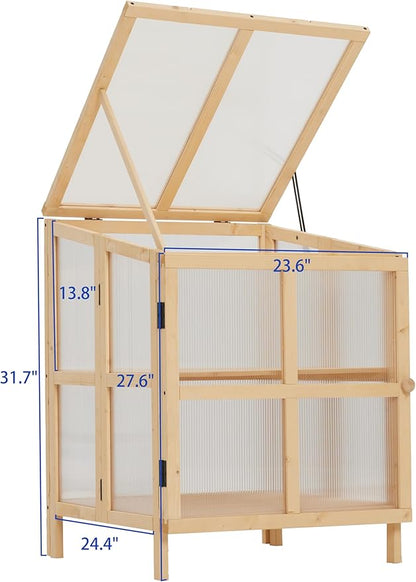 JOYBASE Wooden Cold Frame Greenhouse for Outdoors - 2 Tier Mini Greenhouse with Adjustable Roof - Ideal for Patio, Balcony, Garden & Seed Starting
