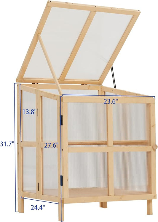 JOYBASE Wooden Cold Frame Greenhouse for Outdoors - 2 Tier Mini Greenhouse with Adjustable Roof - Ideal for Patio, Balcony, Garden & Seed Starting