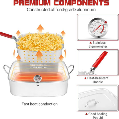 OT1808-LID-Propane Deep Fryer with 18Qt Square Deep Fryer Pot – High Grade Strainer Basket Aluminum Pot for Fish Fry, Seafood Pot – Propane Burners for Outdoor Cooking Include Lid