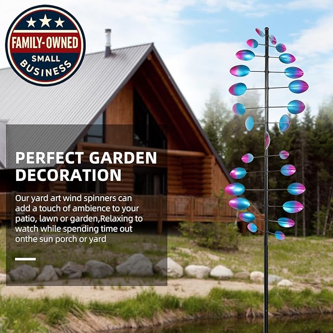 Decoroca 360° Outdoor Wind Sculpture, 90in Kinetic Wind Spinner with Metal Stake, Large Yard Art Decor for Patio, Lawn & Garden(90" H x 24" W)