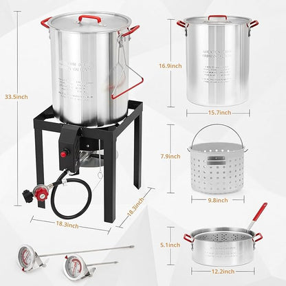 Turkey Fryer, Turkey Fryer and Fish Fryer Set,Turkey Deep Fryer Kit 30QT & 10QT Fryers, Aluminum Deep Fryer & Seafood Boiler Steamer for Crab, Shrimp, Lobster
