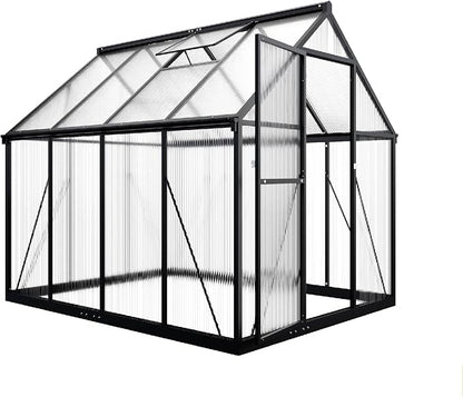 VIWAT 6x7.5 FT Greenhouse for Outdoors, Polycarbonate Greenhouse with Quick Setup Structure and Roof Vent, Aluminum Large Walk-in Green House for Outside Garden Backyard, Black