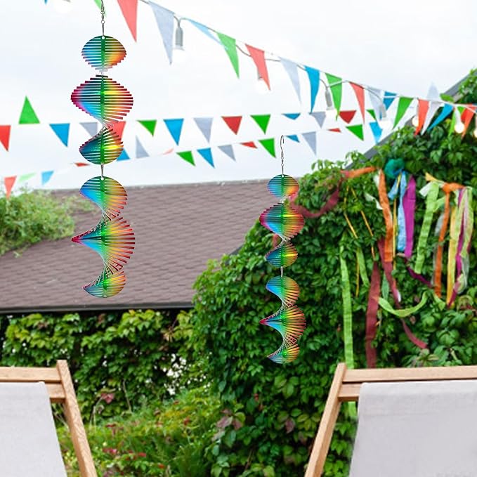 Rainbow Wave Wind Spinners Outdoor Hanging Garden Decor,Bird Deterrents for Outside,Sparkly Reflective Wind Spinner,Stainless Steel Bird Scare Devices-Scare Birds Away from Yard Patio Farm
