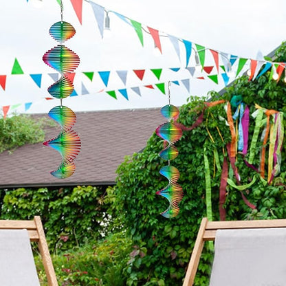 Rainbow Wave Wind Spinners Outdoor Hanging Garden Decor,Bird Deterrents for Outside,Sparkly Reflective Wind Spinner,Stainless Steel Bird Scare Devices-Scare Birds Away from Yard Patio Farm