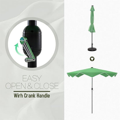 PHI VILLA 9ft Patio Umbrellas with 24 pcs LED Solar Lights, Outdoor Market Table Lighted Umbrella with 8 Steel Ribs, Tilt for UV-Resistant, Lotus Leaf Shape Canopy, Green