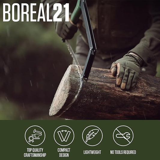 AGAWA - BOREAL21 Backwoods Kit - Includes 21" Folding Saw, Leather Sheath, 21" All-Purpose & 21" Aggressive Saw Blade - For Camping, Hunting & Survival Kit (Black Frame/Green Handle)
