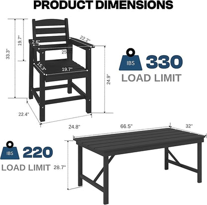 7 Piece Patio Dining Set with 11ft Patio Umbrella (Royal Blue), 7 Black Outdoor HDPE Dining Set with 6 Chairs + 1 Large Table, for Market, Pool, Garden, Backyard, Deck