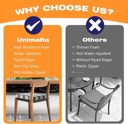 Square Corner Seat Cushions, 18.5" x 16" x 3", Set of 4, Indoor Outdoor Water Repellent Universal Chair Pads with Ties for Patio Furniture, Garden Deck Dining Chairs, Gray Stripe