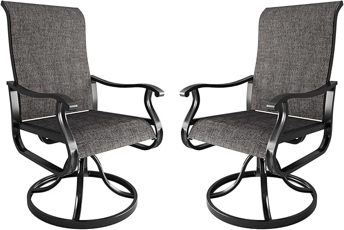 Amopatio Patio Swivel Chairs Set of 2, Outdoor Swivel Rocker Dining Chairs with All Weather Textilene High Back & Metal Frame, for Backyard Deck Lawn Garden, Dark Grey