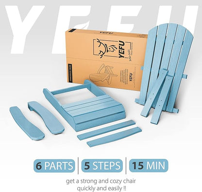 YEFU Adirondack Chairs Set of 6: Outdoor Chair HIPS Plastic Adirondack Chairs - Patio Chairs with Wood Texture - Lawn Fire Pit Deck Porch Garden Chairs for Adults (Blue)