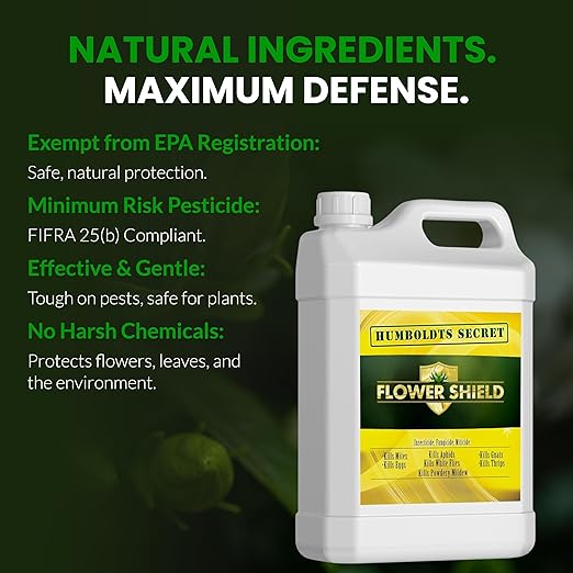 Humboldts Secret Flower Shield | Insecticide, Pesticide, Miticide, Fungicide | Bug Spray for Plants | Spider Mite & Powdery Mildew Control | Indoor & Outdoor | Houseplant & Garden | 1 Gallon