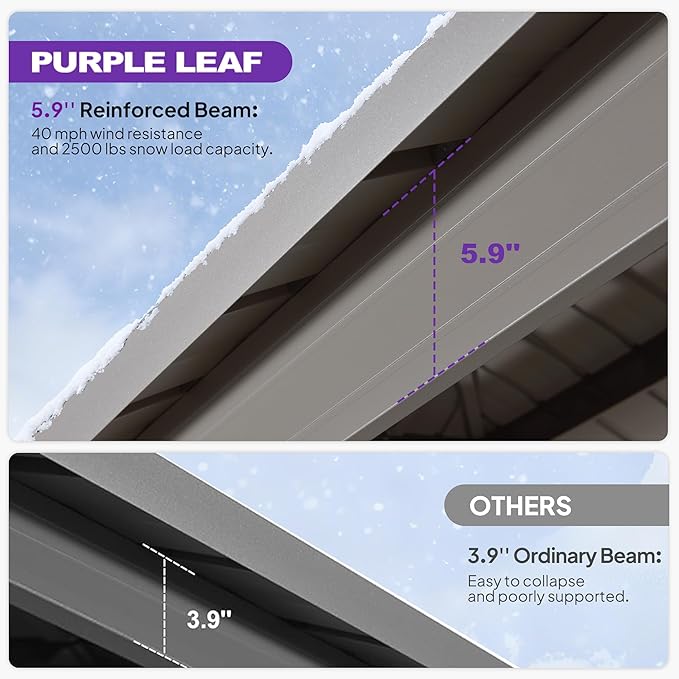 PURPLE LEAF 12' x 16' Outdoor Hardtop Gazebo, Champagne Aluminum Gazebo with Galvanized Steel Double Roof, Curtains and Netting for Patio Lawn and Garden