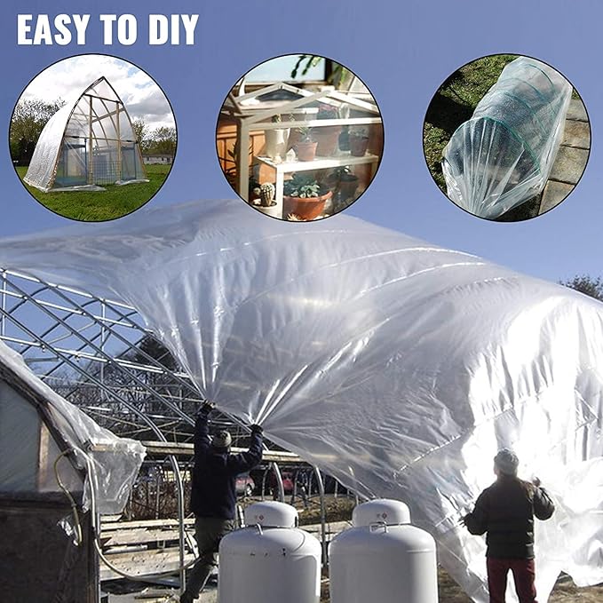 VEVOR Greenhouse Plastic Sheeting 20 x 28 ft, 6 Mil Thickness UV Resistant Clear Polyethylene Film, Hoop Green House Cover for Farms, Agriculture, Garden