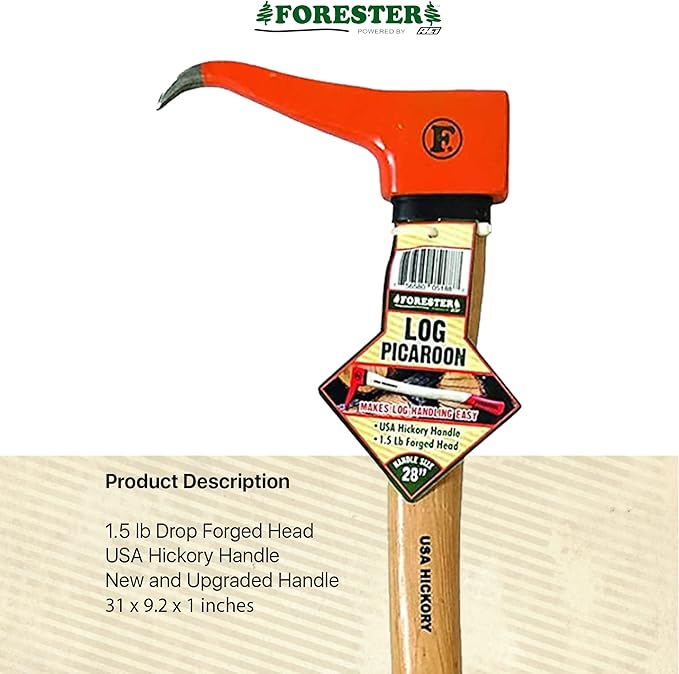 FORESTER Pickaroon Logging Tool 28in | USA Hickory Handle | Hookaroon Logging Tool | Log Roller Tool & Forestry Tools for Dragging and Stacking Logs