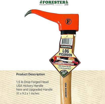 FORESTER Pickaroon Logging Tool 28in | USA Hickory Handle | Hookaroon Logging Tool | Log Roller Tool & Forestry Tools for Dragging and Stacking Logs