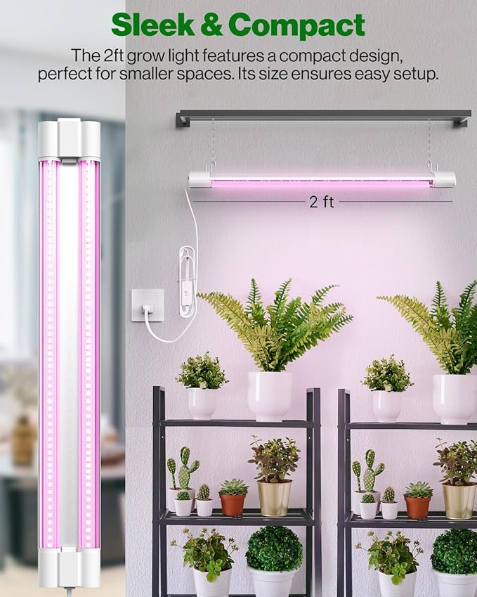 Sunco 8 Pack 2ft Grow Light LED, 20W, Full Spectrum, for Seed Starting, Seedling, Indoor Plants, Plug in Suspended Fixture, Link Up to 8, Inline Switch, ETL.
