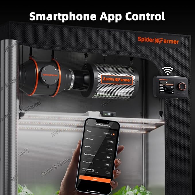 Spider Farmer Smart Air Filtration Kit 4", Inline Duct Fan, GGS Temperature Humidity Controller with WiFi App Control, Carbon Filter Combo, 25Ft Ducting, Ventilation System for Grow Tent, Hydroponics