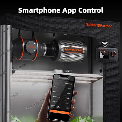Spider Farmer Smart Air Filtration Kit 4", Inline Duct Fan, GGS Temperature Humidity Controller with WiFi App Control, Carbon Filter Combo, 25Ft Ducting, Ventilation System for Grow Tent, Hydroponics