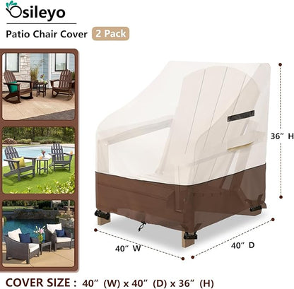 Patio Chair Covers 2 Pack,Waterproof Heavy Duty Patio Furniture Covers for Outdoor Chair(40 W x 40 D x 36 H inches) Beige & Brown