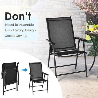 S AFSTAR Patio Chairs Set of 2, Outdoor Foldable Sling Chairs with Armrests, Folding Outdoor Chairs for Lawn Garden Backyard Poolside Porch (Black)