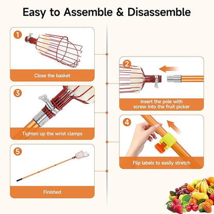 SAN LIKE Fruit Picker Tool 18FT Telescoping Fruit Picker Pole, Easy to Assemble Twist-On Apple Basket, Lightweight Aluminum Fruit Picking Equipment for Getting Fruits Apple Orange Pear Mangoes