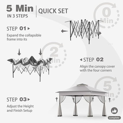 Bezseller 11x11 Pop Up Gazebo Tent with Mosquito Netting – Quick Set Up, Water-Resistant Outdoor Canopy for Patio, Garden, Backyard, and More,Light Grey