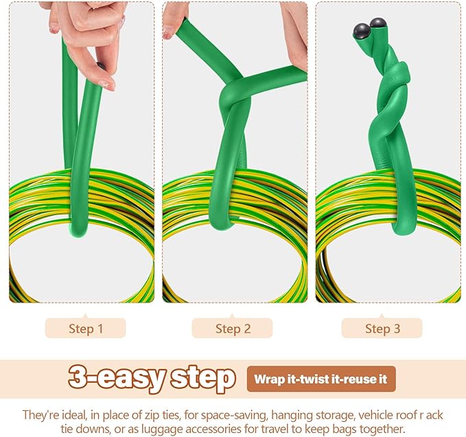 20 Pcs 17 Inch EVA Foam Twist Rubber Ties Reusable Bendable Cable Tie Straps Flexible Heavy Duty Twisty Ties for Organizing Cords Bundling (Green)