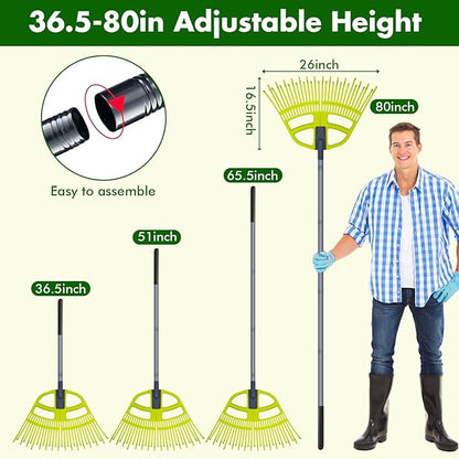 2 in 1 Garden Leaf Rake & Leaf Scoops, Adjustable Leaf Rake for Lawns with Grabber, Hand Rakes for Picking Up Leaves,Pine Needles, Gravel