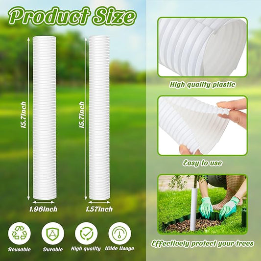 Menkxi 20 Pcs Corrugated Tree Guards Saplings Tree Trunk Protectors from Deer Tree Tubes Guard Tube Wraps to Protect Bark, Sapling from Rodents, Mowers, Animals(White,15.7 x 2, 15.7 x 1.5)
