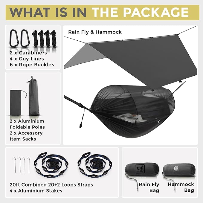 Miztli Camping Hammock -Portable Hammock w/Spacious Net & Tree Straps w/Adjustable Loops, Double and Single Hammock for Outdoor, Indoor, Hiking and Travel