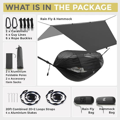 Miztli Camping Hammock -Portable Hammock w/Spacious Net & Tree Straps w/Adjustable Loops, Double and Single Hammock for Outdoor, Indoor, Hiking and Travel