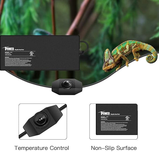 iPower 8x18 Inch Reptile Heating Pad with Adjustable Controller Knob, Under Tank Heater Mat for Turtles, Lizards, Snakes, Amphibians & Small Pets, 2 Pack